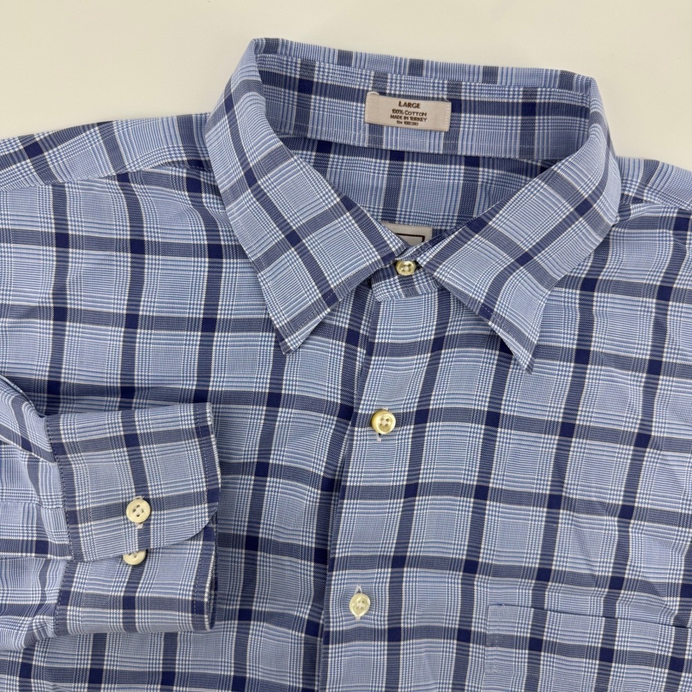 Peter Millar Button Down Shirt Mens Large Blue Plaid Cotton Long Sleeve 7134